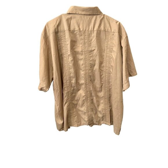 The Genuine Haband Guayabera Mens Cubin Style Button Up Shirt XXL Tan Embroidere - Picture 2 of 6